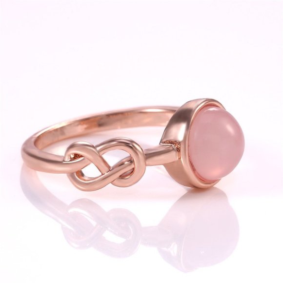 🍁 Sweet Pink Round Opal Refine Trendy Weave Rose Gold Rings for Women, PD176 - Picture 2 of 9